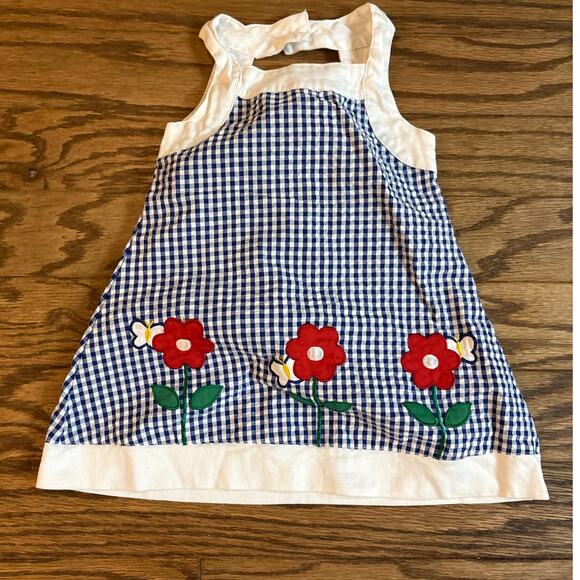 Youngland Baby Jumper Blue White Summer Flowers Applique 2T Gingham - Picture 1 of 4